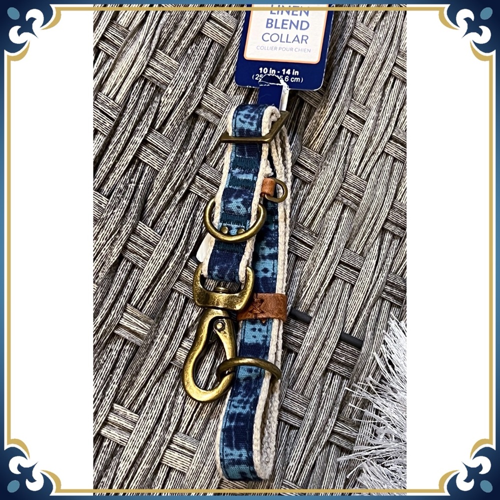 S Petsmart Blue Tie Dye Marble Dog Collar Boho Ethnic Gold Bronze Buckle SMALL
